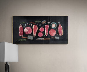 TOUTES VIANDES square-floor-lamp-next-to-wall Tableau Décoration Boucherie Moderne