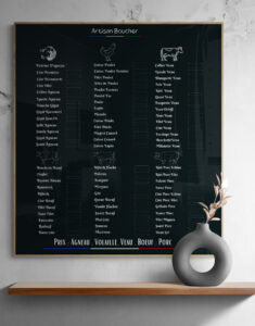 Tableau tarifs boucherie - Toutes viandes