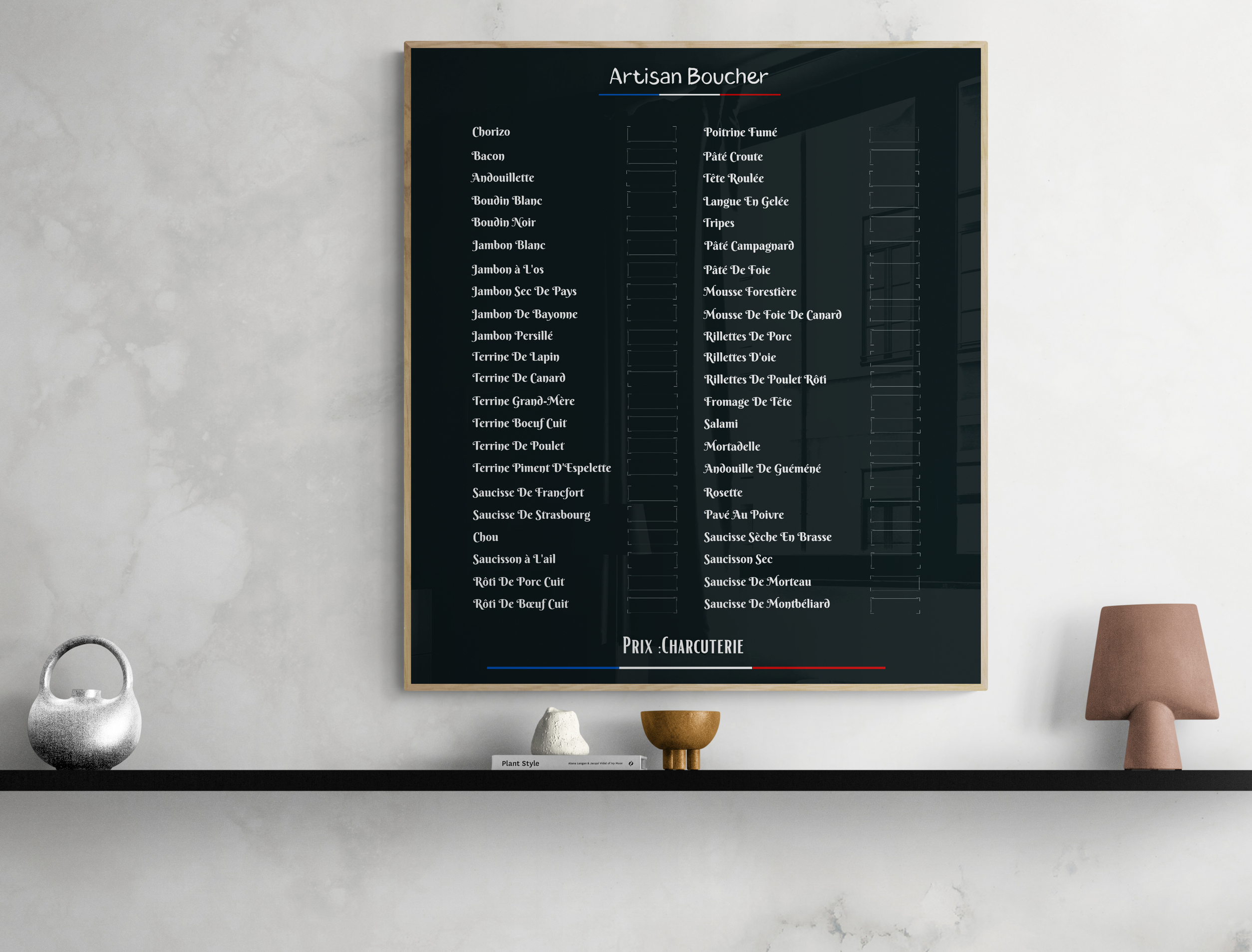 Tableau prix charcuterie Tableau prix charcuterie SUR plexiglas pour boucherie facile a nettoyer