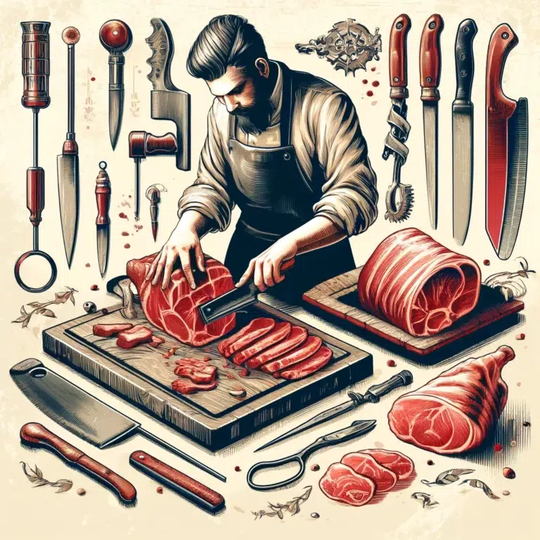 DALL·E 2024 06 11 18.47.31 Create a sophisticated and artistic poster for a blog article about the challenges of recruiting competent butchers. The image should feature a classi