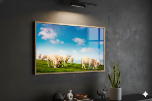 Tableau décoration boucherie vaches en prairie charolaise en plexiglas ou alu Dibond 67×44 cm