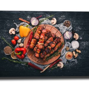 Tableau Décoration Boucherie – Brochettes de Viande & Épices
