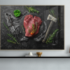tableau-decoration-boucherie-viande-sur-ardoise.jpg Tableau décoration boucherie – viande rouge sur ardoise avec herbes et couteau