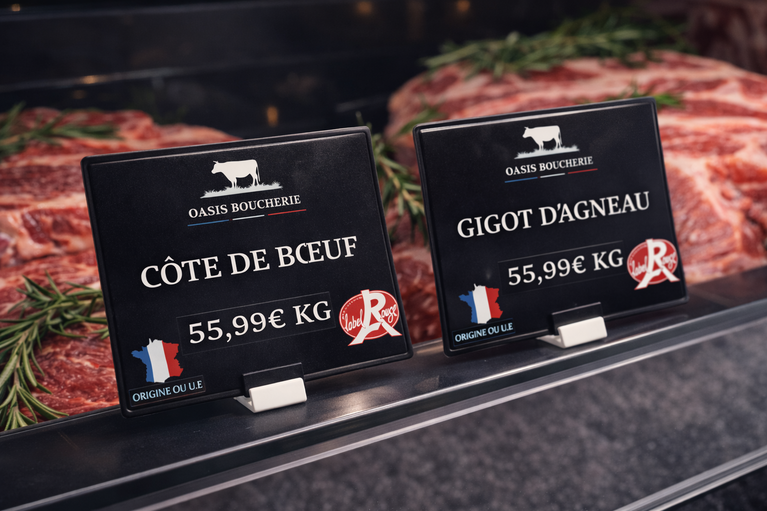 Étiquette boucherie en vitrine : exemple de rendu premium et lisible