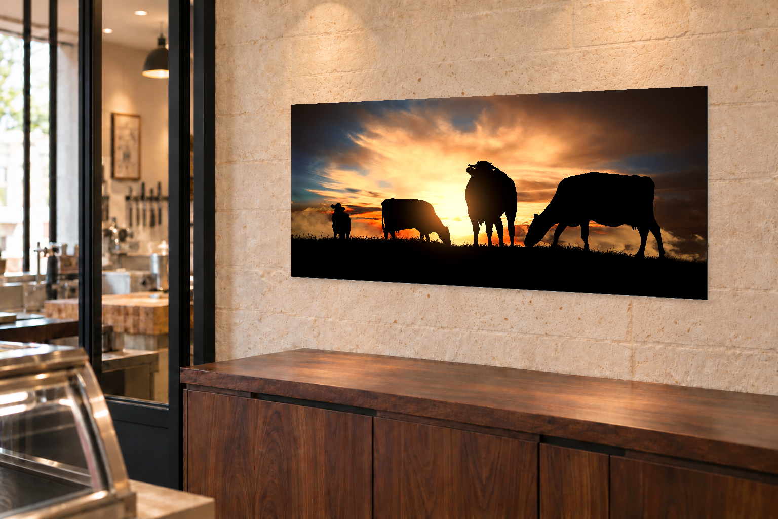 Bovins au soleil couchant — 60 × 26 cm / 90 × 39 cm / 120 × 52 cm