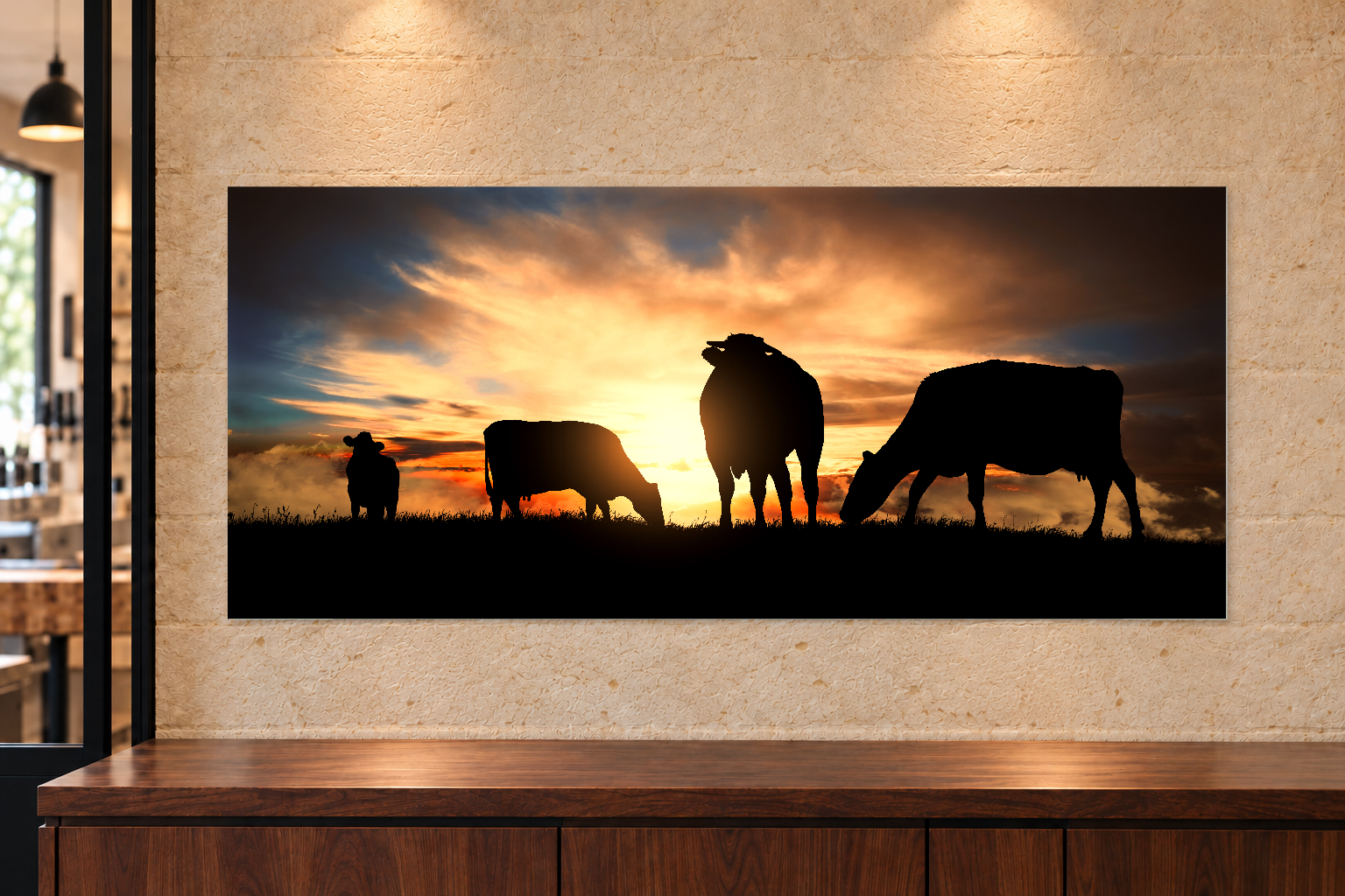 Bovins au soleil couchant — 60 × 26 cm / 90 × 39 cm / 120 × 52 cm